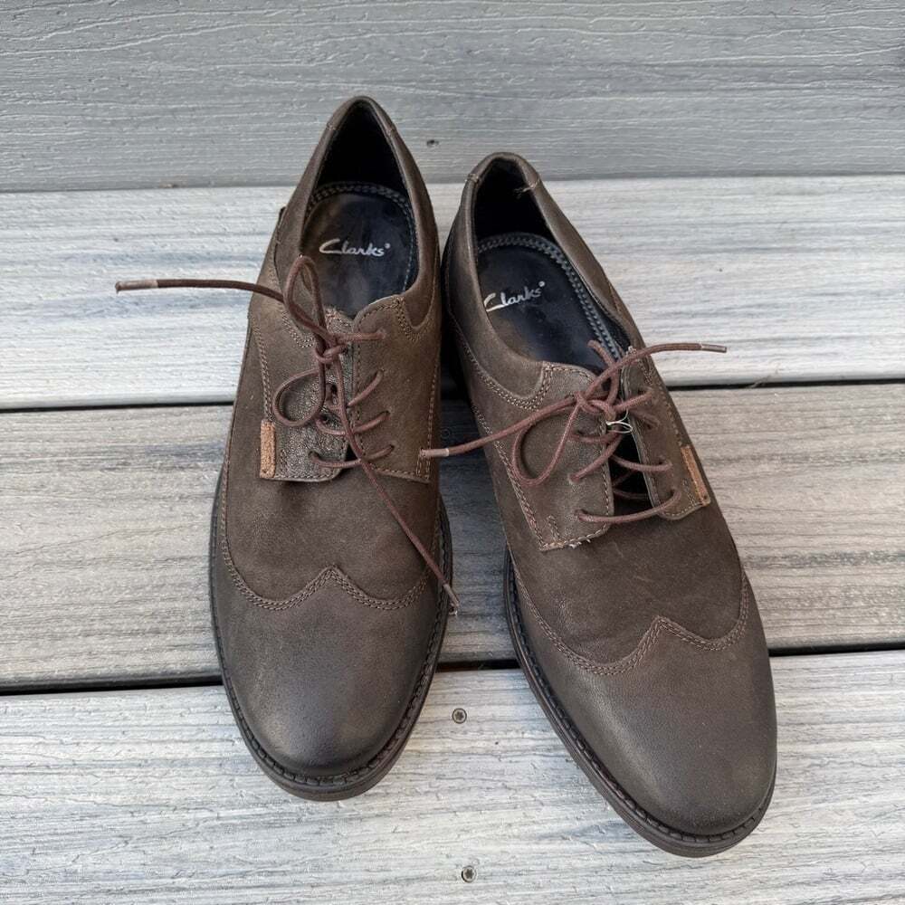 Clarks Denton Dane Dark Brown Leather Wingtip Oxford Shoes Size 10M